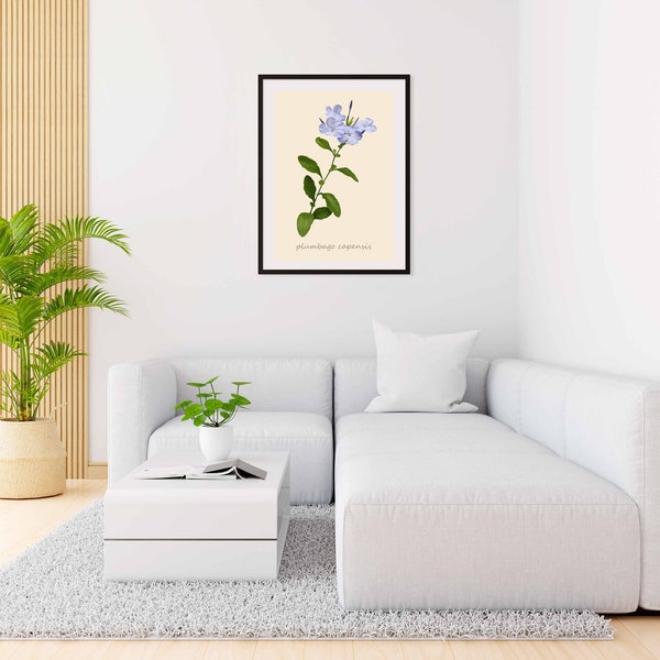 Plumbago Flower Art Print,Botanical Art Print, Flower Wall Art,Flower Print, Floral Print,blue,green, Plumbago caerulea