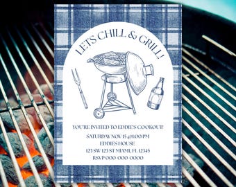 BBQ Cookout Invitation Blue Version – Editable Backyard BBQ Party Template