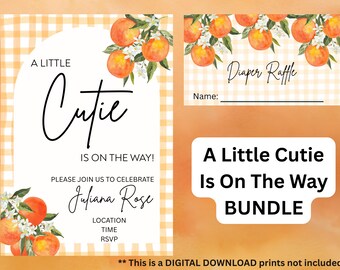 A Little Cutie Is on the Way Baby Shower Bundle Invitation and Diaper Raffle  Template