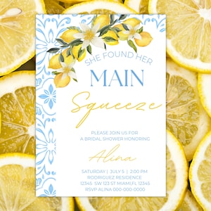 She Found Her Main Squeeze Design - Editable Lemon Theme Bridal Shower Invite Template