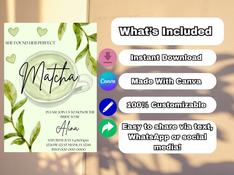 Matcha Script Editable Matcha Bridal Shower Invitation Template - Etsy