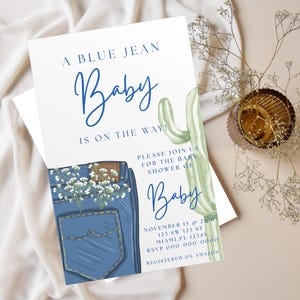 Denim Baby Shower Invitation: Western Theme, Editable Template