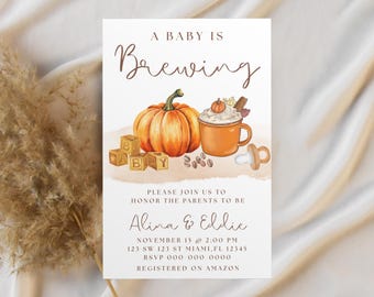 Baby is Brewing Baby Shower Invitation | Fall Coffee Theme | Pumpkin Spice Latte Editable Template