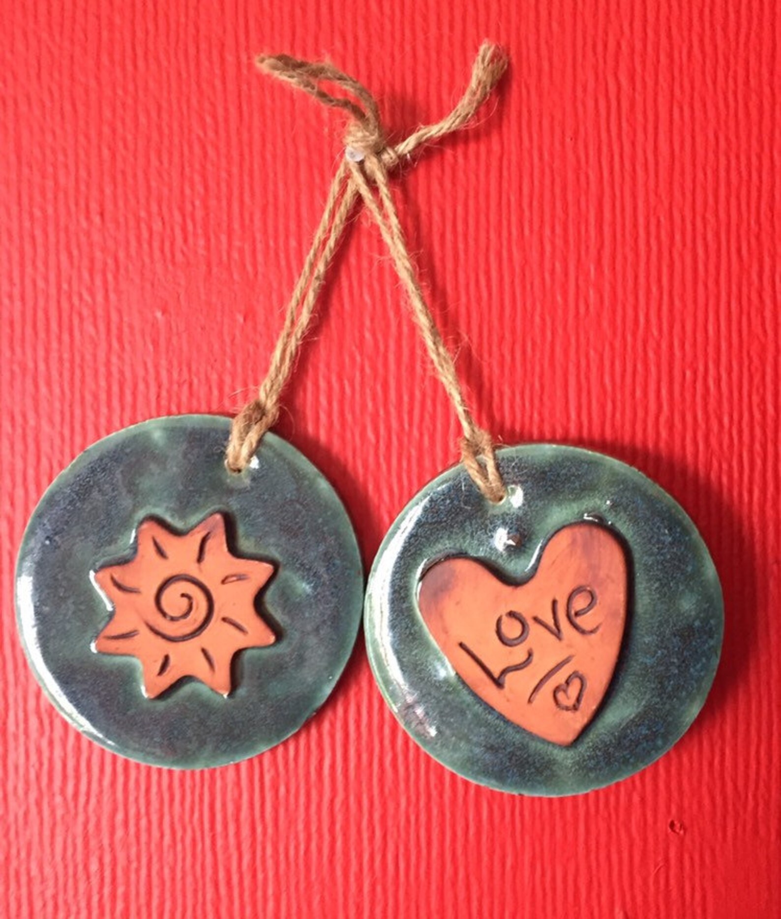 Pair small terracotta wall plaques Etsy