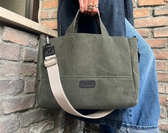 Gewachste Canvas Tasche, Henkeltasche, Tote Bag, Baumwolltasche für Frauen