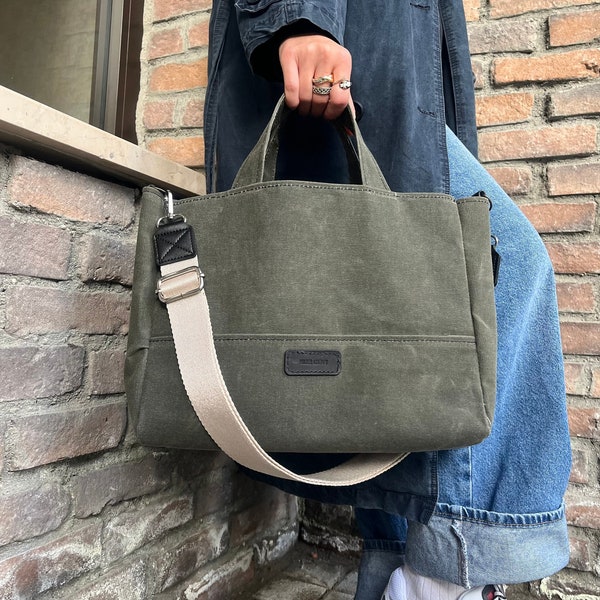 Gewachste Canvas-Tasche, Tragetasche, Canvas-Einkaufstasche, Canvas-Tasche für Frauen