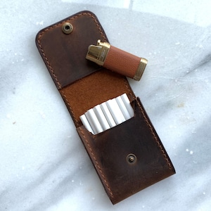 Étui à cigarettes en cuir personnalisé, Paquet de cigarettes en cuir, Étui à tabac image 9