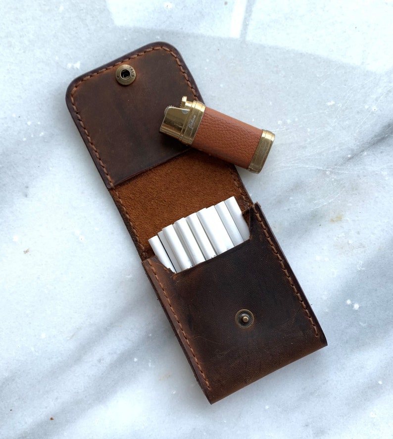 Étui à cigarettes en cuir personnalisé, Paquet de cigarettes en cuir, Étui à tabac image 9