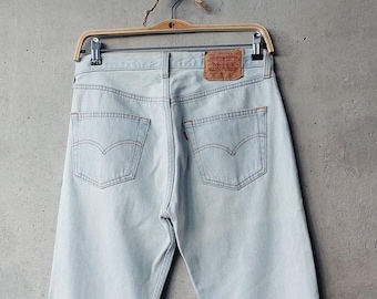 Levi's 90's 501 (USA) W32 L34 ホワイトブルー 希少 501 32x34 本物ヴィンテージ Levis 501 ホワイトジーンズ 90年代