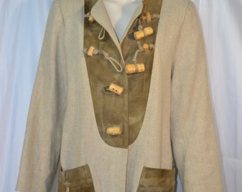 Giacca da donna in lino, stile folk bavarese, Oktoberfest, in pelle scamosciata, stile tirolese, vintage, modello Amann, taglia 40-42.