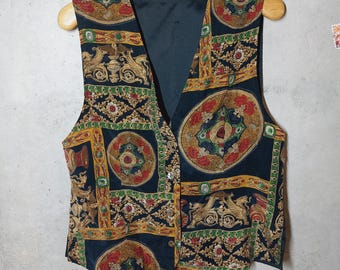 Vintage festival silk Vest oriental ornament handmade