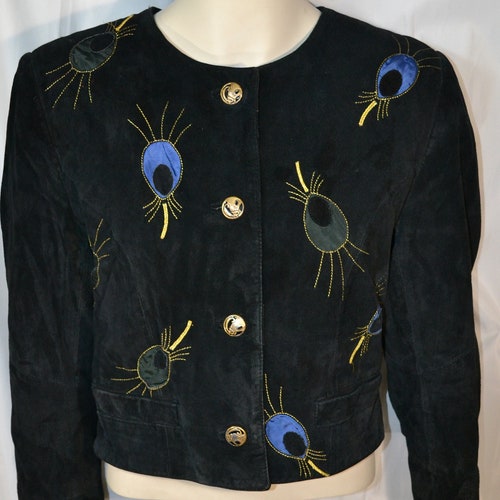 Vintage 80s DINOZ Patchwork shops Suede Leather Jacket Vest Multicolor, M (40|12-14)|Glam Rock