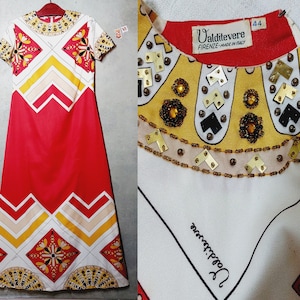 PUCCI style VALDITEVERE  Dress Vintage 60s-70s long dress  vintage  kaftan dress / Pop Art / Funky / 70s Hippie / Funk-soul Disco size 44