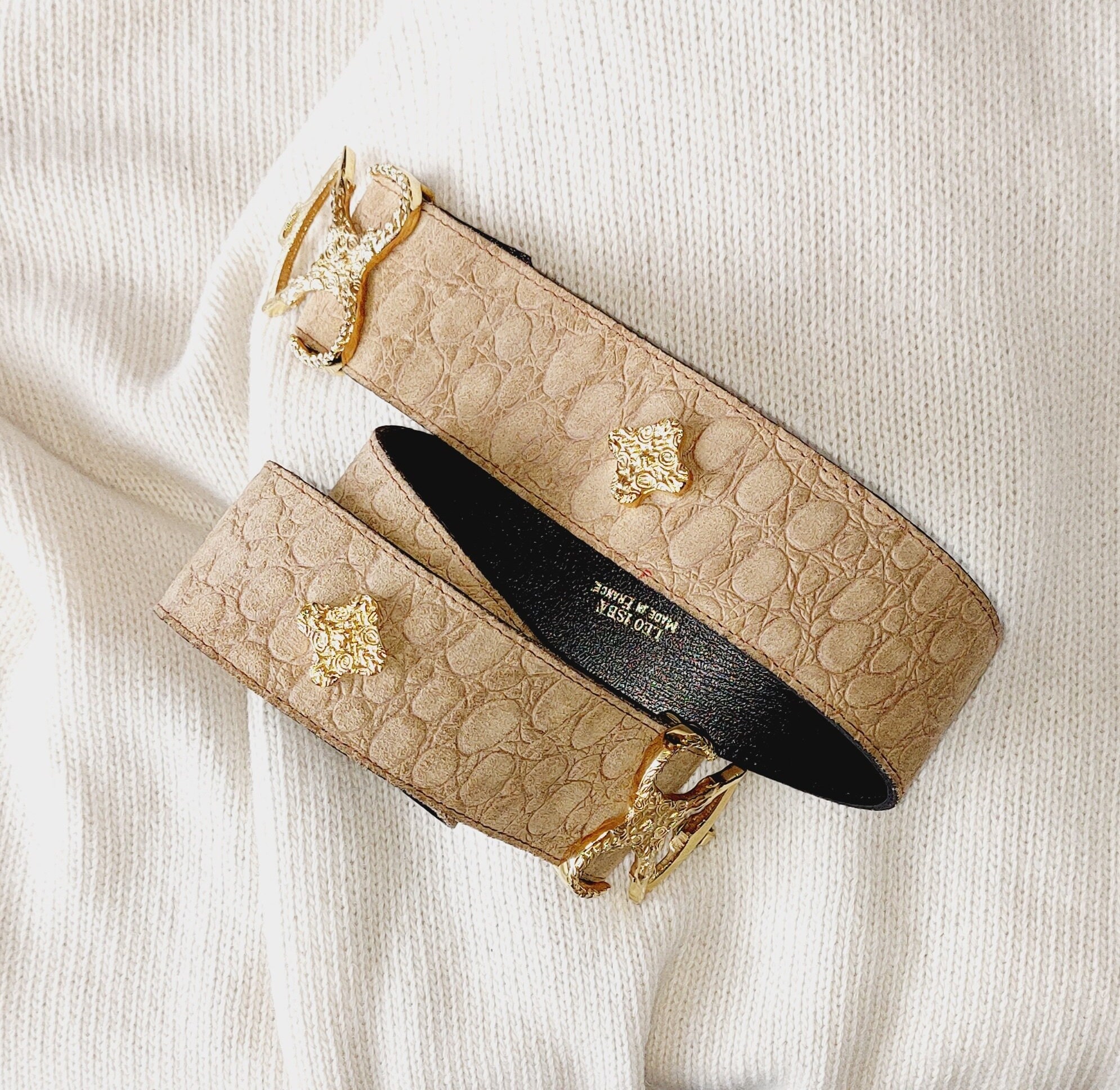Ceinture En Cuir Vintage LEO ISBA Made In France - Taille 69/75 Cm - Noir - Occasion TBEG