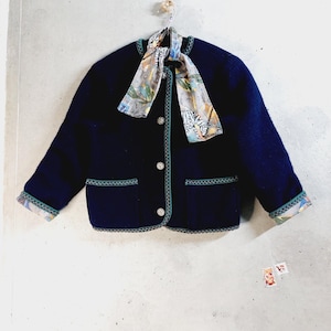 Dirndl kids Jacket blue green Vintage Wool Knitted Austrian Tyrol  Traditional Cardigan Oktoberfest Bavarian Trachten Folk Sweater hand made