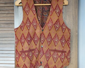 Vintage Suede Leather Vest Patchwork hand made  on buttons copper rust color