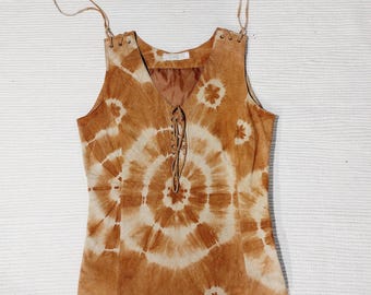 SAOPAULO Vintage Top Suede Leather copper rust color size 36  perfectly emphasize the figure Boho Festival Hippie Vest