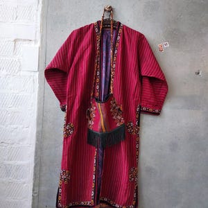Vintage Antique Ottoman period Kaftan  Cotton Silk Hand Embroidered, Ethnic Persian Jacket Caftan Islamic Egyptian Complete with Bag
