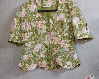 Laura Ashley summer cotton floral blazer size 14 made in Great Britan