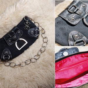 GUESS black mini baguette chain shoulder bag Vintage  Faux Leather and Logo, Silver Hardware Closure with branded key chain guess tasche