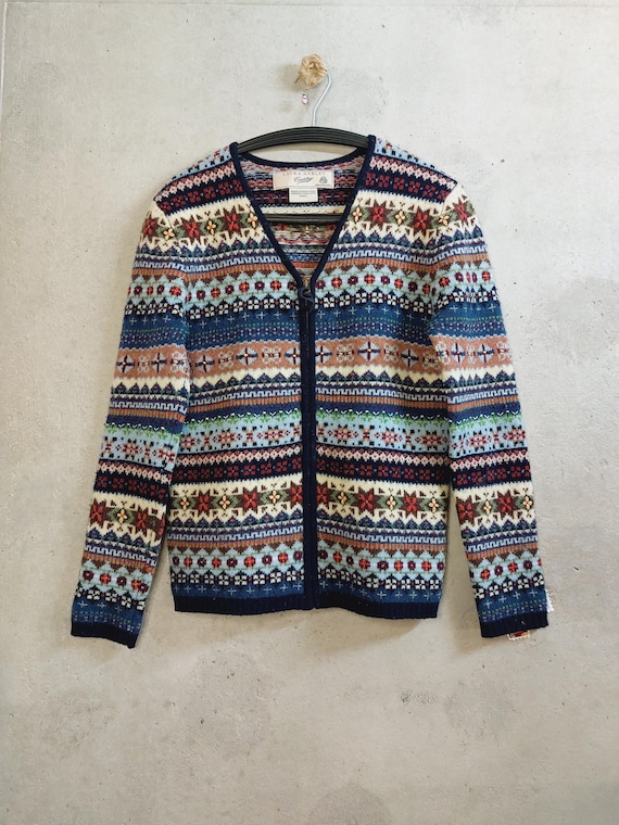 Laura Ashley cottage woolen vintage colored cardigan in rustic style, size S, made in Hong Kong