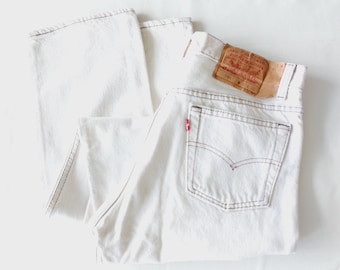 Levi's 90's 501 (USA) W30 L32 White RARE 501 30x32 authentische Vintage mit braunen Nähten