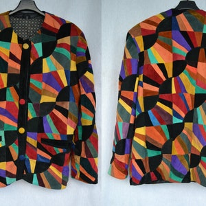Vintage 80s  Patchwork Leather Bomber jacket multicolored, M/Glam Rock/Vest/Patchwork colourful leather jacket