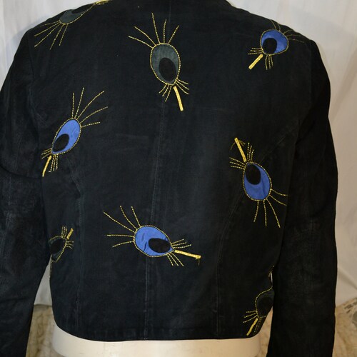 Vintage 80s DINOZ Patchwork shops Suede Leather Jacket Vest Multicolor, M (40|12-14)|Glam Rock