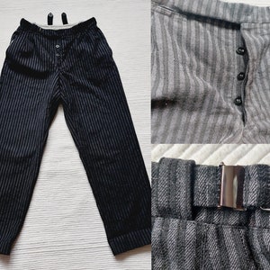 パンツ 40s Vintage stripe wool slacks 1930s 1940s Vintage Style High Waist Trousers in Grey