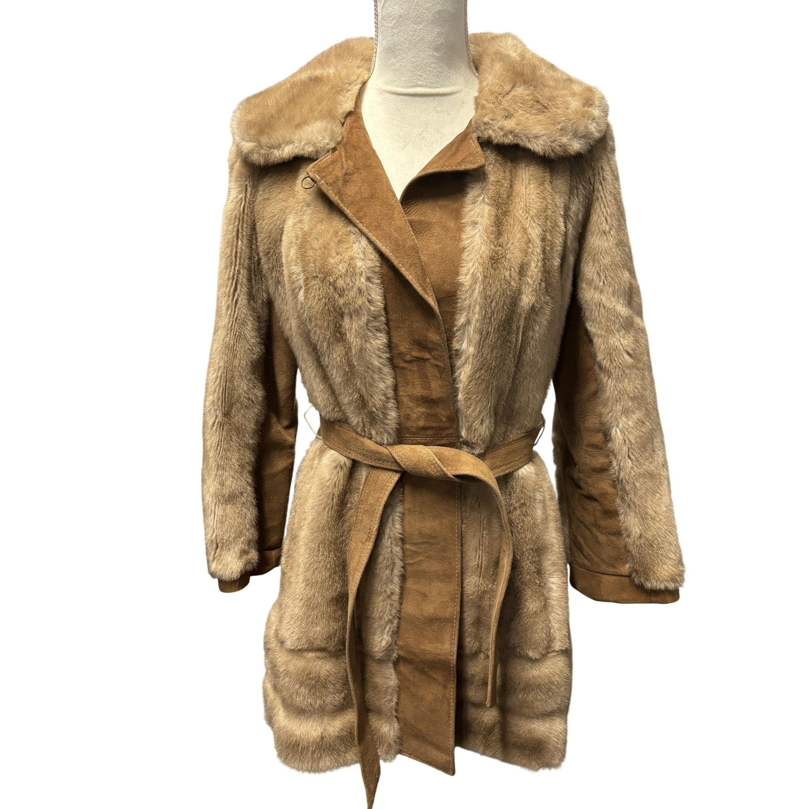 Vintage 70s Lilli Ann London Leathers Faux Fur Coat With Genuine