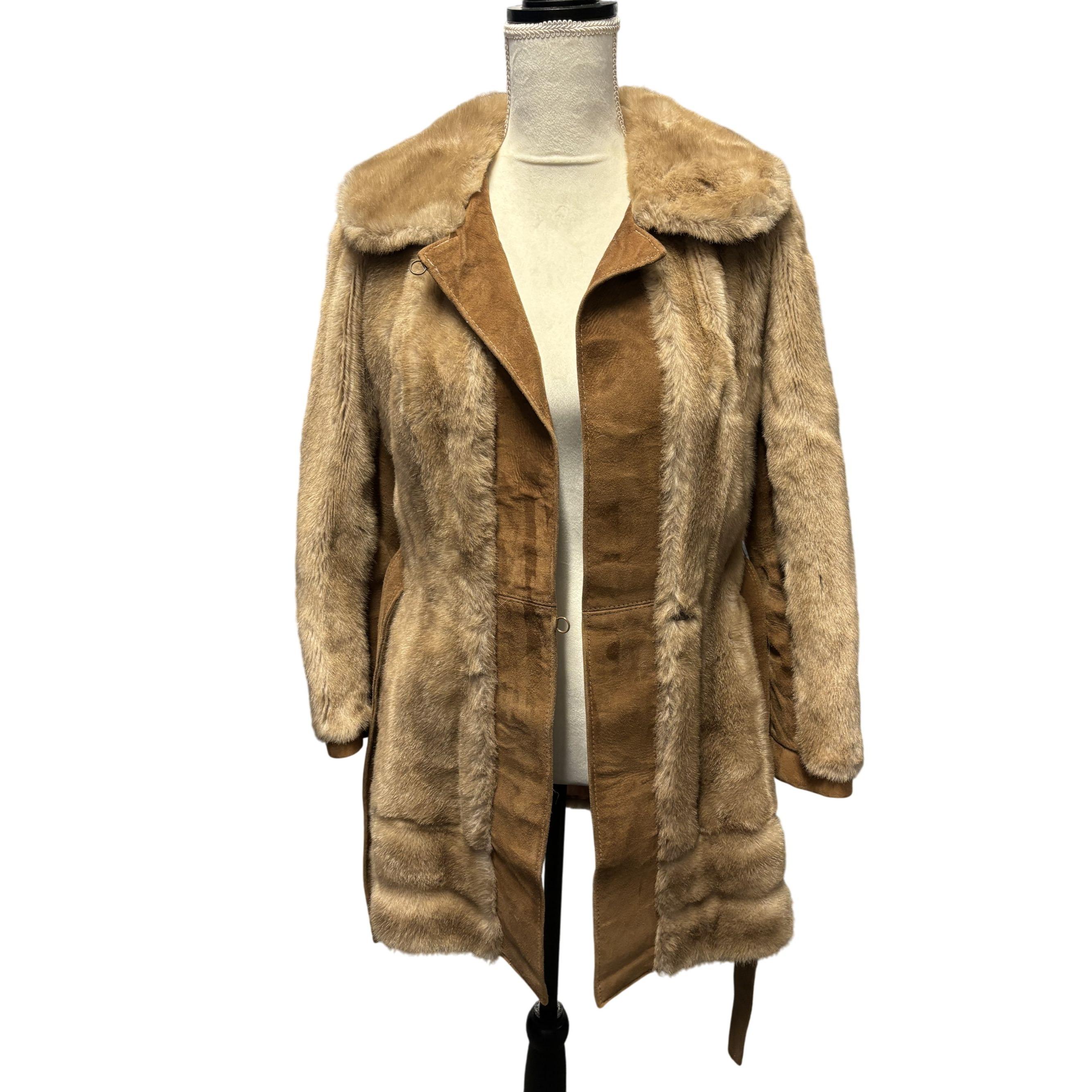 Vintage 70s Lilli Ann London Leathers Faux Fur Coat With Genuine