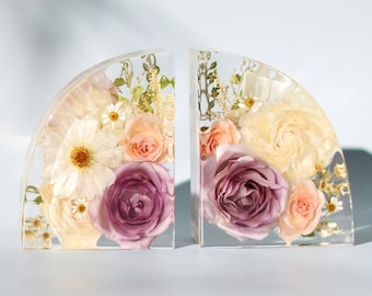 Wedding Floral Preservation Keepsake | Bookends Shape Block 3D | Bridal Bouquet Flowers Resin | Wedding Gift | Gifts for Her | Wedding Ideas