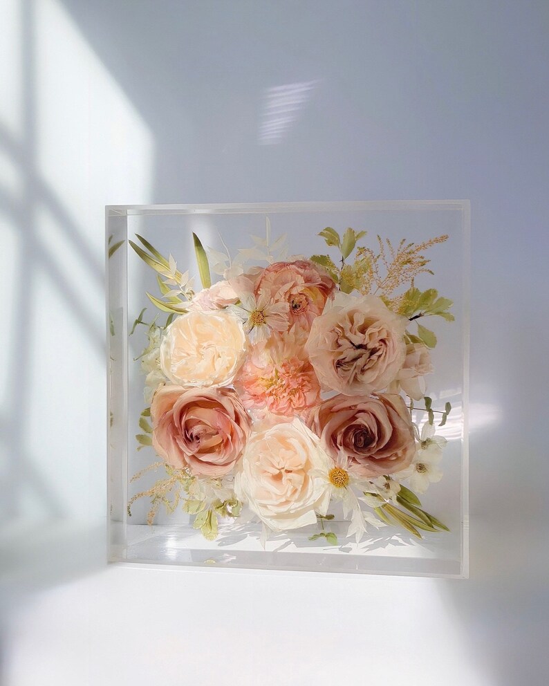 Wedding Bouquet Preservation Keepsake / Square hexagon arch shape Block / Bridal Bouquet Flowers Resin Floral Preservation / Wedding Gift image 5