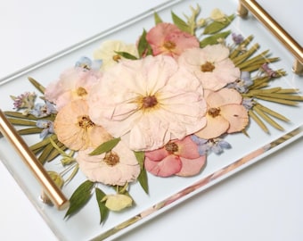 Custom Wedding Bouquet Tray Preservation /Floral Keepsake Coasters & Tray / Customized Dried Bouquet Flowers Preservation / Resin Tray