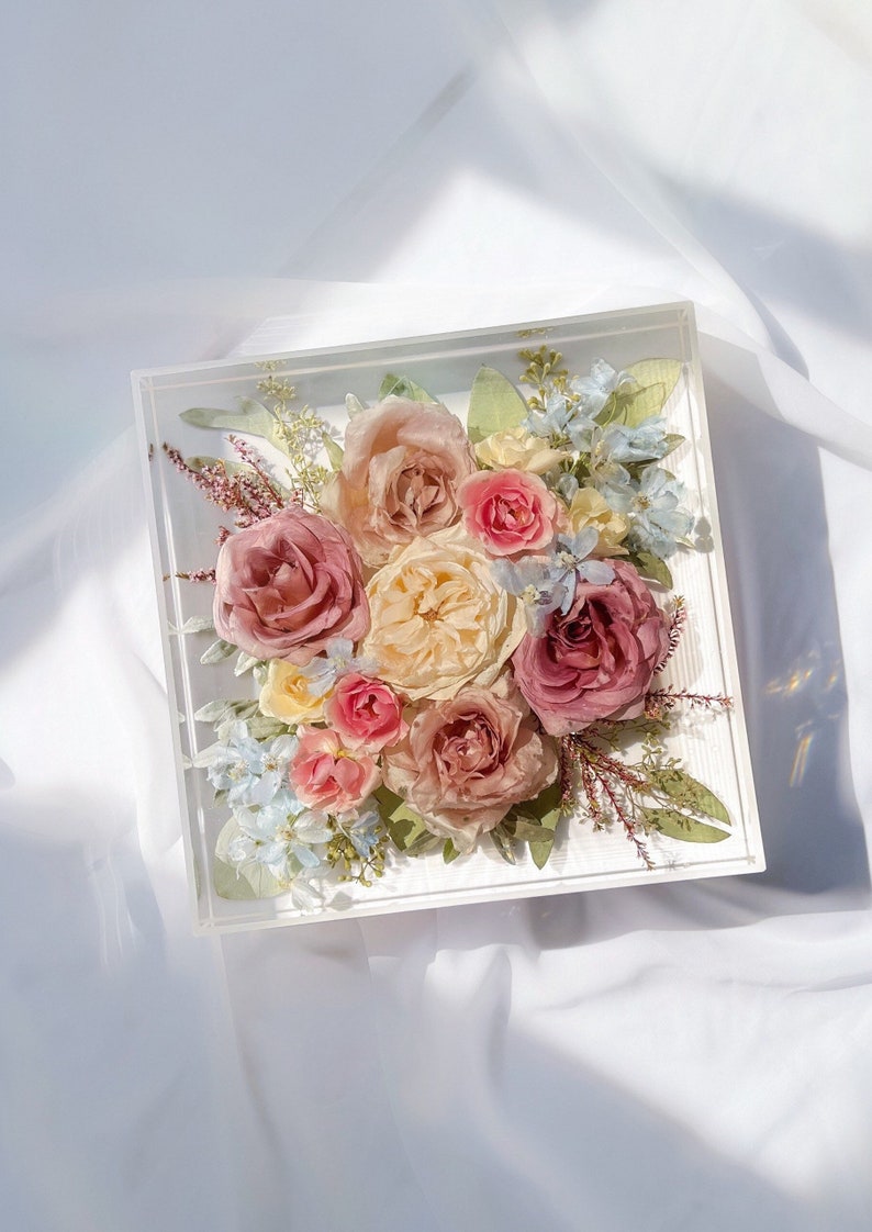 Wedding Bouquet Preservation Keepsake / Square hexagon arch shape Block / Bridal Bouquet Flowers Resin Floral Preservation / Wedding Gift image 1