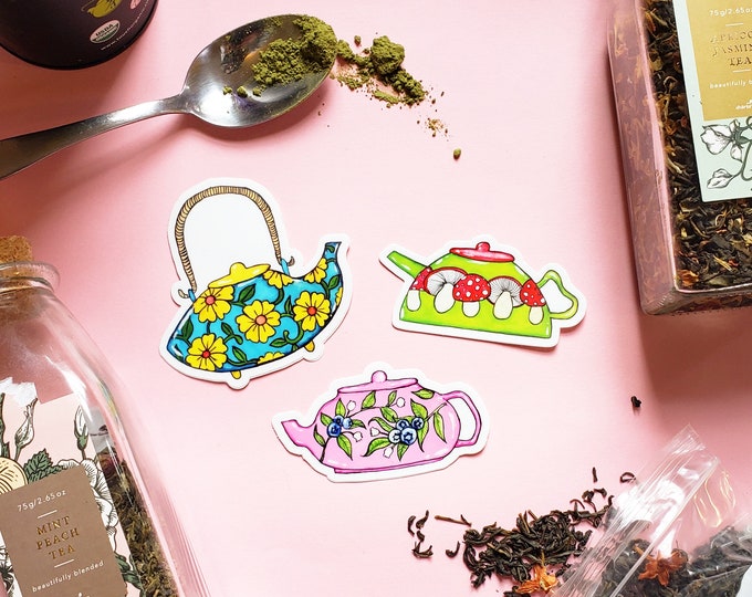 Tea Kettle Sticker Teapot Stickers | Vinyl Sticker Pack | Cute Tea Gift | Vintage Retro ...