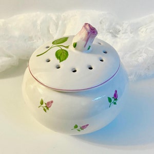 Vintage Rose Potpourri Lidded Jar / Dish / Bowl - Teleflora - Shabby Chic Pink Roses - Cottagecore - Grandmillennial