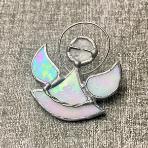 Vintage Angel Brooch / Pin - Iridescent Opalescent Stained Glass - Hand Made!