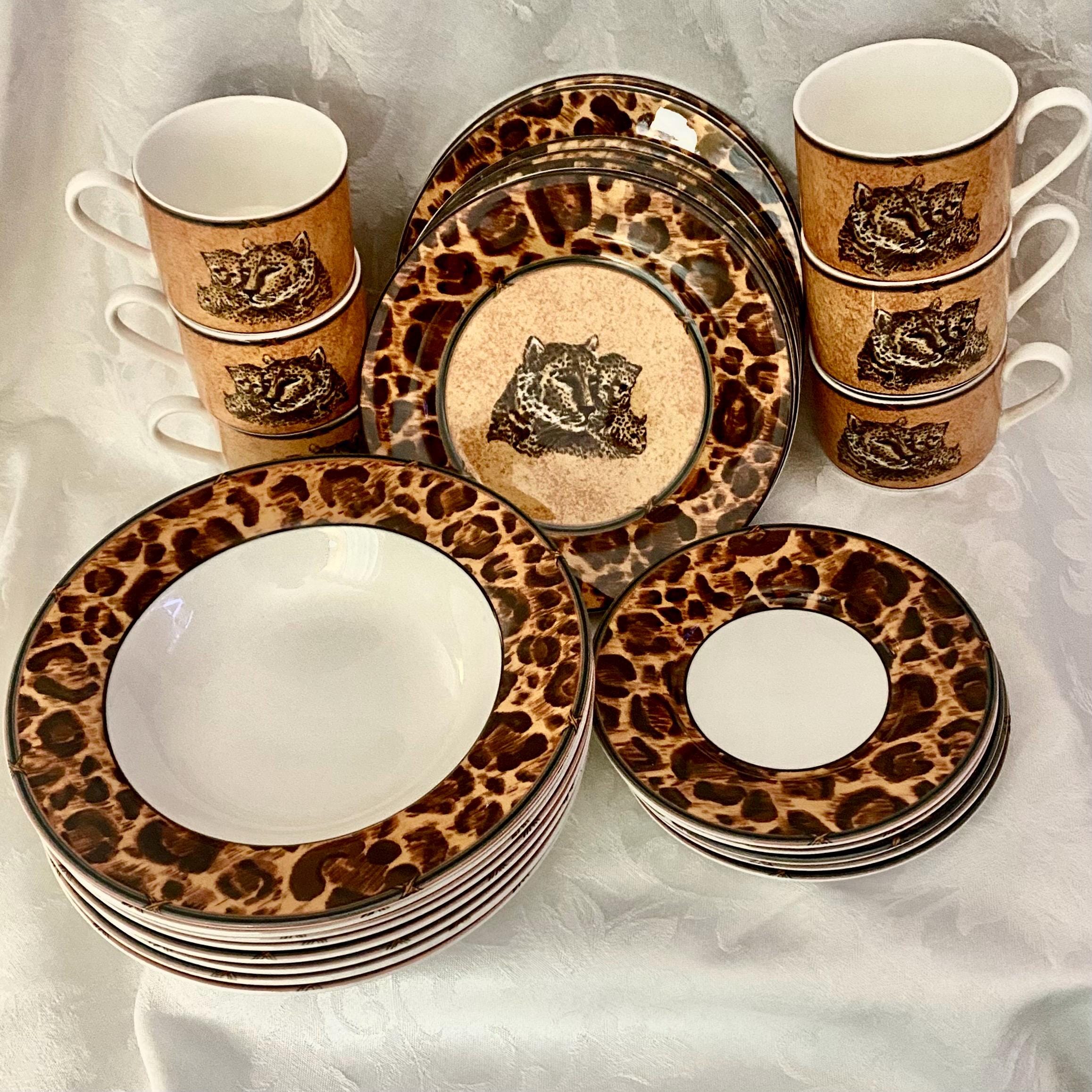 Leoparden Muster Geschirr Set, Porzellan - Vintage Victoria & Beale Wild Kingdom - 26 Teilig