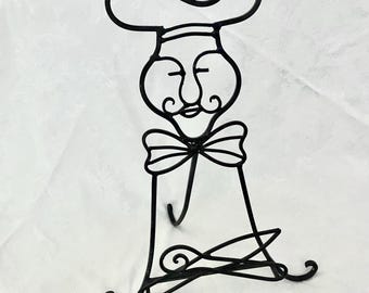 Soporte alto de hierro forjado vintage con forma de chef para libros de cocina o platos, soporte o caballete - Patas plegables