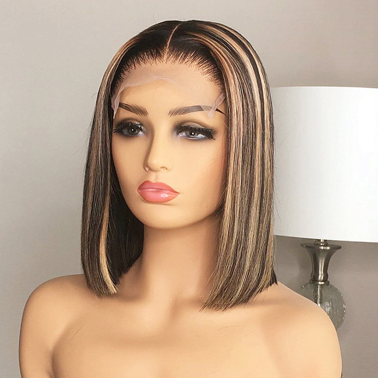 Highlight Wig Brown Colored Human Hair Brazilian Straight Bob Etsy