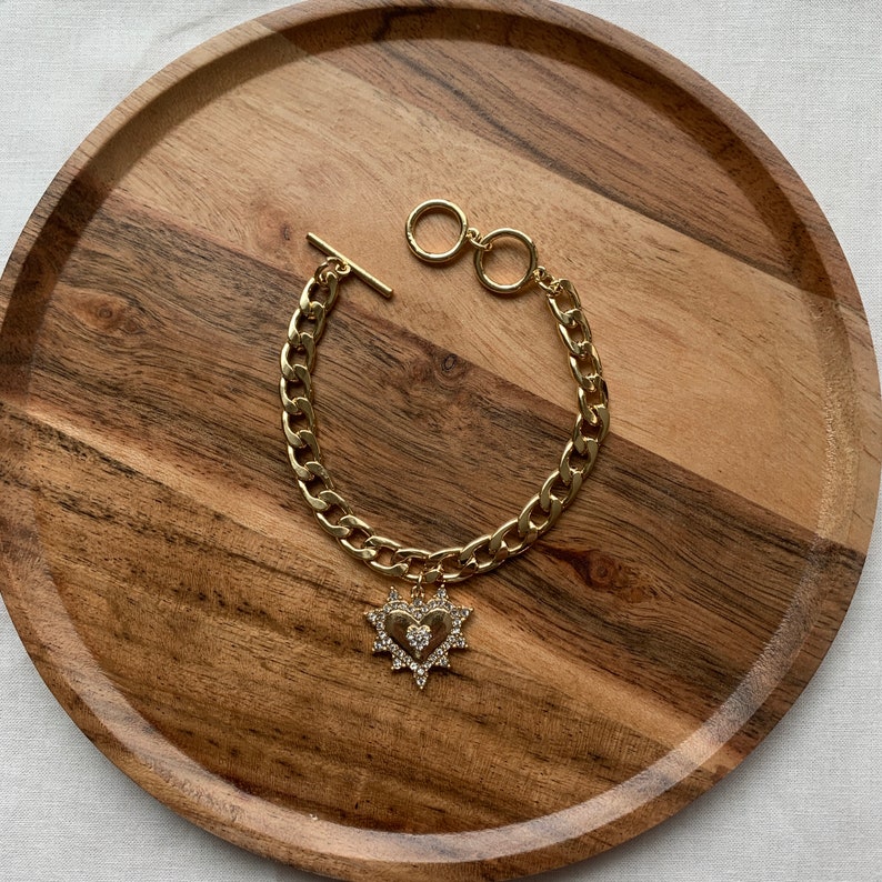 Gold Heart Charm Bracelet Etsy