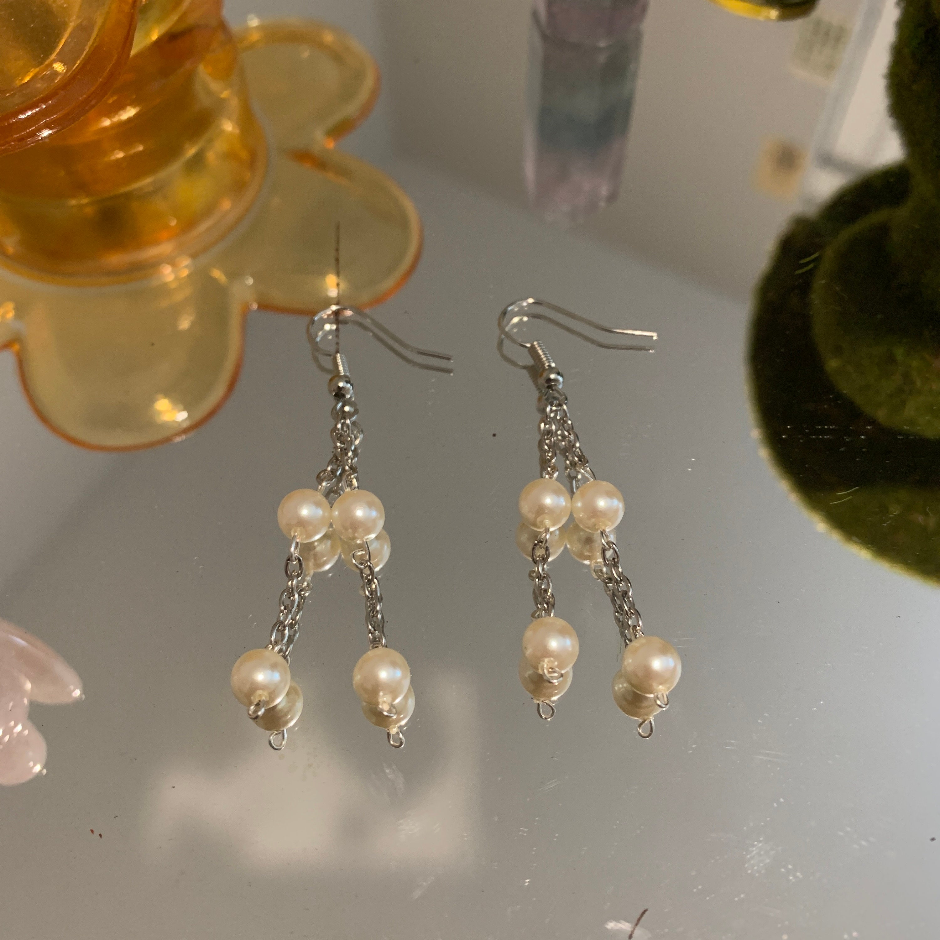 Silver Pearl Dangle Earrings