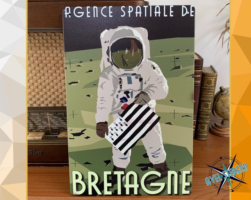 Plaque Métal Déco, Style Vintage, 20x30cm - Agence Spatiale de Bretagne 2