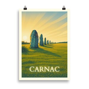 Pôster de Carnac, Bretanha – Ilustração de Menires Vintage – Pôster de Paisagem Francesa Retro – Decoração de Parede Celta