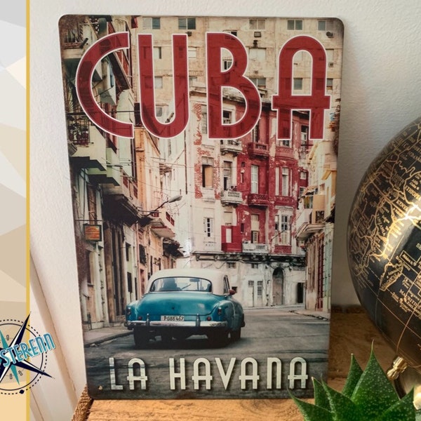 Plaque métal déco, style vintage, 30x20cm - Cuba - La Havana
