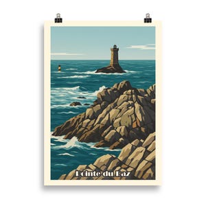 Cartaz de Pointe du Raz do vintage de <br> Entrega Rápida? Pôster retrô da Bretanha | Ilustração estilo pôster de viagem marítima | Decoração de parede Finistère