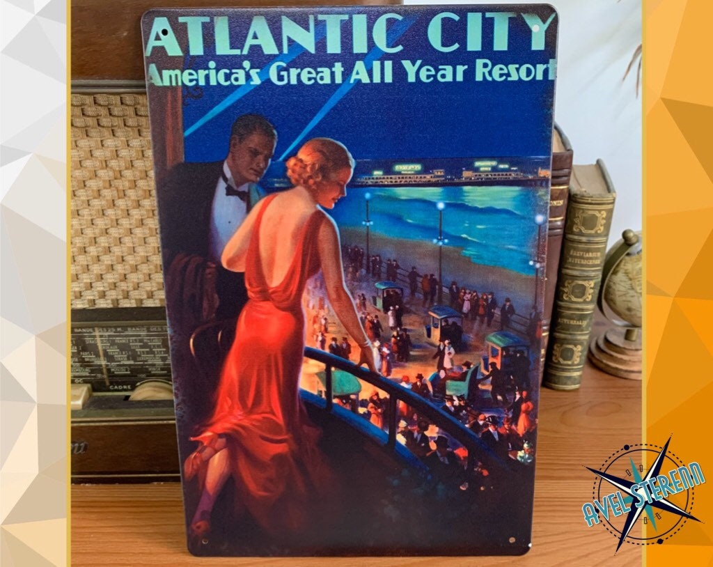 Plaque Métal Déco, Style Vintage, 20x30cm - Atlantic City