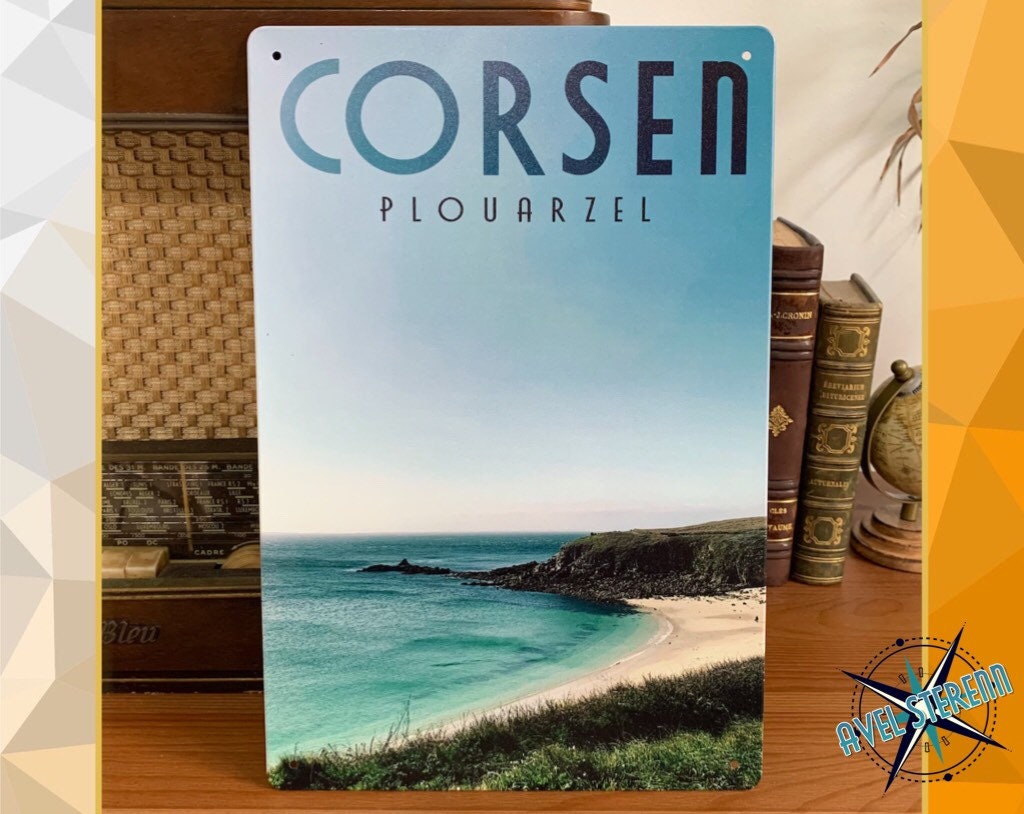 Plaque Métal Déco, Style Vintage, 20x30cm - Plage Du Corsen Bretagne