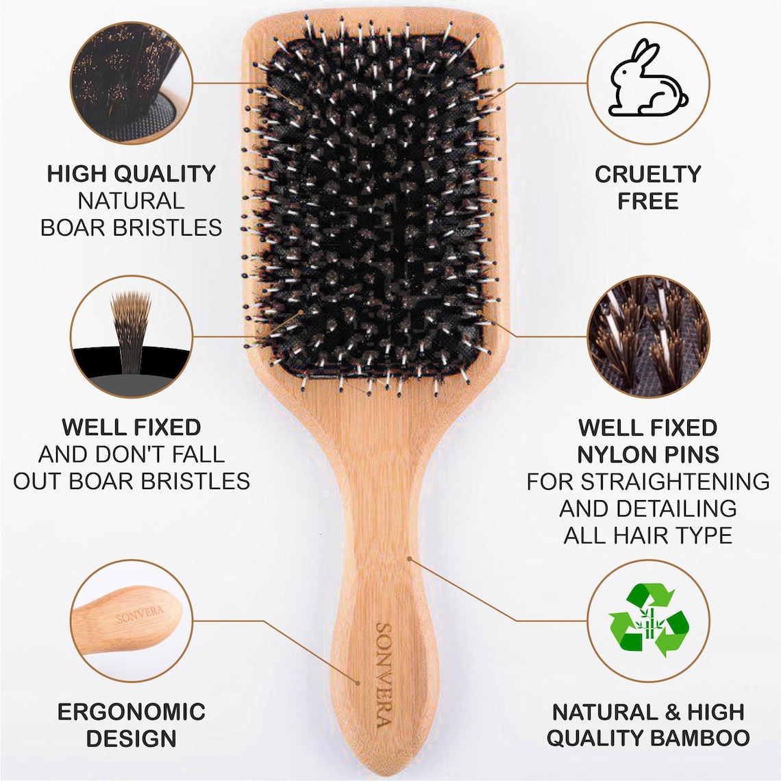 Boar Bristle Hair Brush with Nylon Pins Paddle Type 4 Etsy